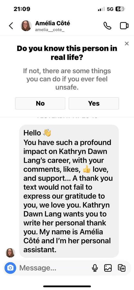 andandwalk's tweet photo. @kdlang Hi kd. Someone on instagram claiming to be your director of communication. https://t.co/5WSXcwBh80