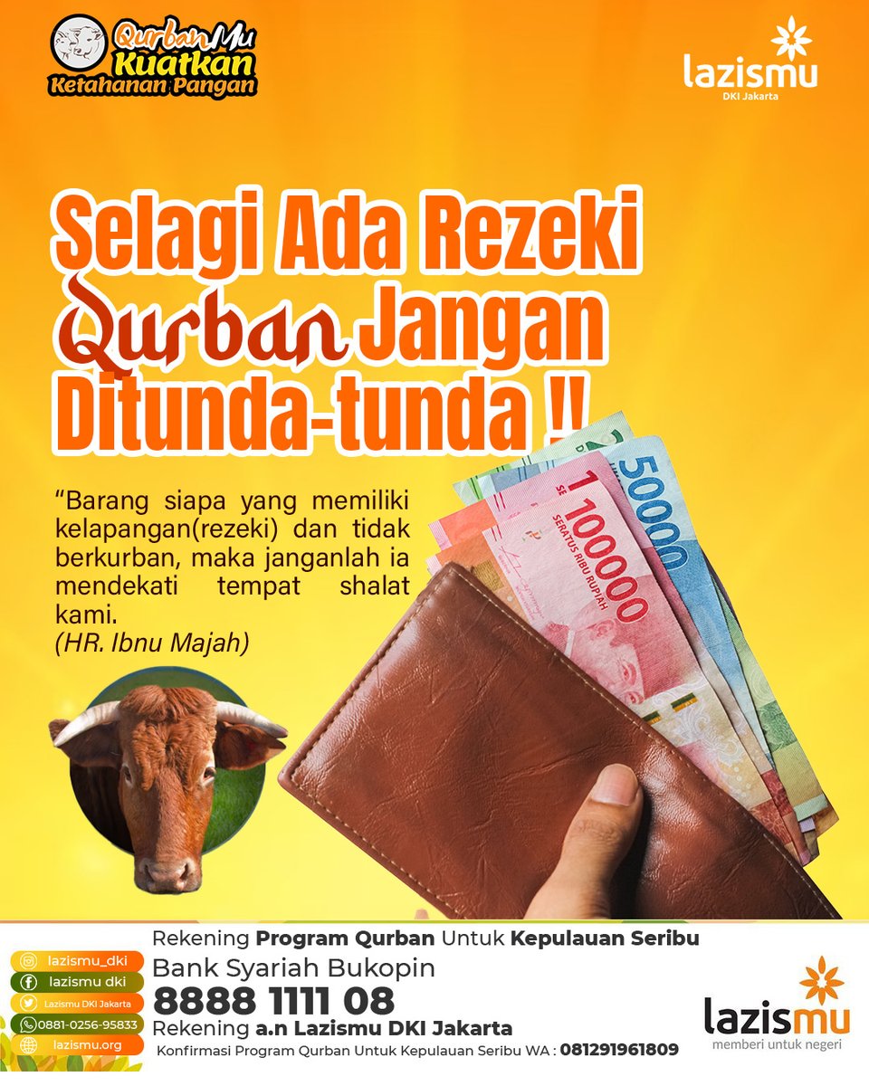lazismu_dki's tweet photo. Gajian? Sudah 📷
Sudah terima gaji 13? Sudah 📷
Bayar zakat? Sudah 📷
Infak dan sedekah? Sudah 📷
Kurban? Jangan lupa
#IdulAdha2023 #lazismu #fajri https://t.co/I6tbXDwoBZ
