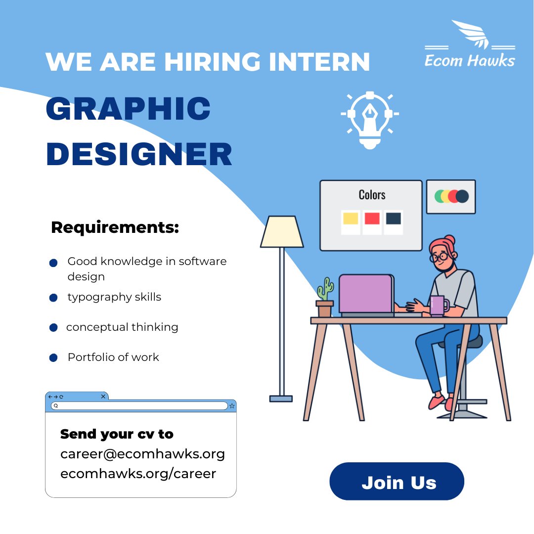 EcomHawks's tweet photo. Send your CV to " career@ecomhawks.org " or visit https://t.co/7JzskSOmXf and let's create magic together!
https://t.co/jq20rsacCE
✨ #GraphicDesignOpportunity #JoinOurTeam #EcomHawks" https://t.co/p4ybU7bu7w