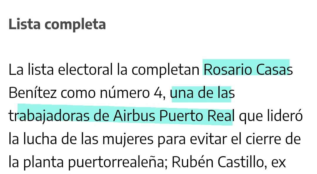 N°4 de @AdelanteAND en Cádiz: Rosario Casas: trabajadora de Airbus Puerto Real que lideró la lucha de las mujeres para evitar el cierre de la planta. Candidatas de la clase obrera para candidaturas de izquierdas. Debería de formar parte de nuestra normalidad. Adelante Cádiz!