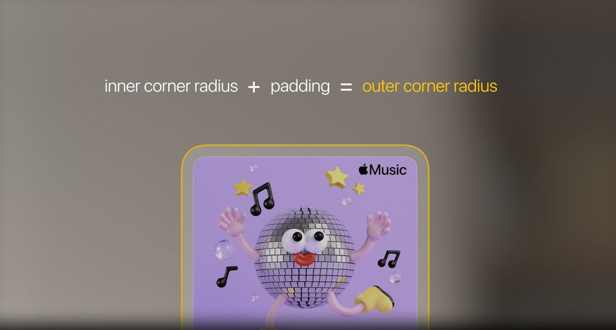 Even though it was part of the WWDC 'Design for spatial user interfaces' video, this corner radius formula should come in handy on any platform to make sure your radii are concentric. 😍 developer.apple.com/videos/play/ww…