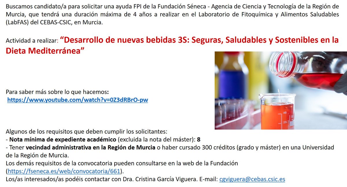 FLabfas's tweet photo. Te interesa la alimentación? Te interesa el medio ambiente? Quieres elaborar nuevos alimentos seguros, saludables y sostenible?
Opta a una beca predoctoral de la Comunidad Autónoma Murciana

https://t.co/VWfICgeS0E https://t.co/rAzEamGFOI