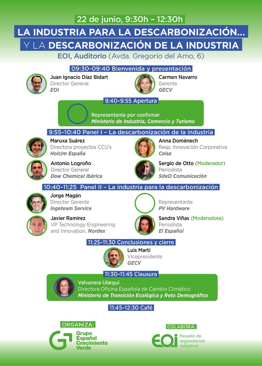 🌱🏭 PROGRAMA Jornada 'LA INDUSTRIA PARA LA DESCARBONIZACIÓN… Y LA DESCARBONIZACIÓN DE LA INDUSTRIA' #DescarbonizacióneIndustria

En este evento analizaremos la doble interacción entre las políticas climáticas y la industria.

Todavía puedes inscribirte: lnkd.in/drfbAw4D