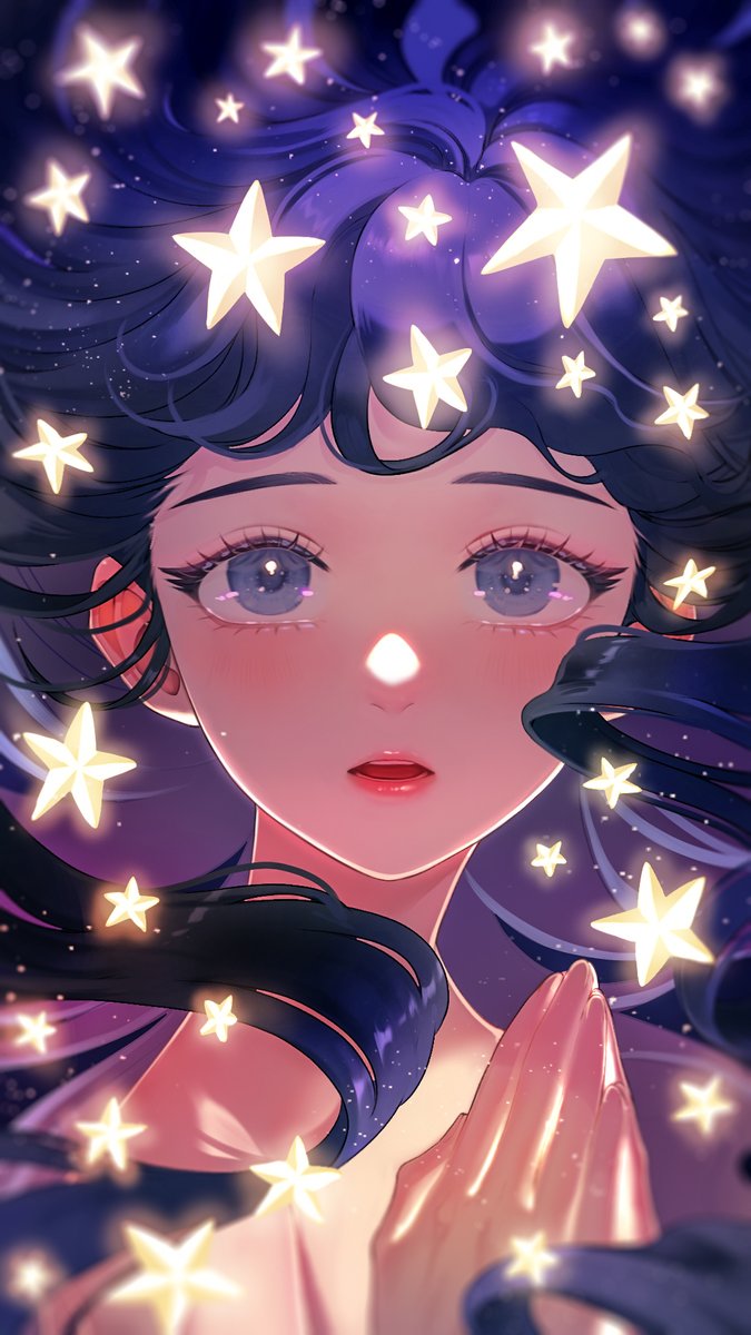 🌟작품의 제목과 의미는
[The 30 shining stars of the NUY Universe] 
작품 속 30개의 별은 저의 우주를 가득 채운 
빛나는 30개의 별(30인의 컬렉터)을 상징합니다. 
그리고 
소녀의 모은 두 손은 저의 작품 세계가 아니더라도 
어디에서든 빛나는 컬렉터님이 되시기를 바라는 
저의 마음을