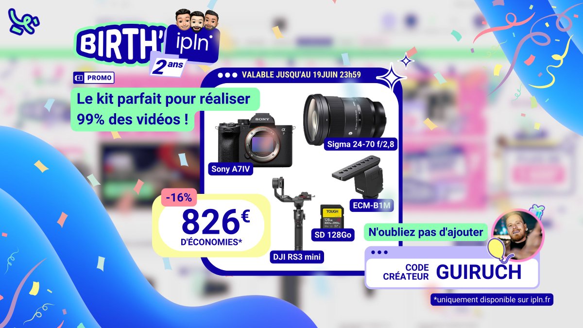 Cette promo ne dure que 48h 🥵
À l'occasion des 2 ans de <a href="/IPLN_FR/">IPLN - Matériel Photo, Vidéo, Drone.</a>, je vous ai concocté un kit de zinzin 👇🏻

ipln.fr/l/rYR5y4oe

📸 Sony A7IV + Sigma 24-70mm f/2,8 + Micro Sony ECM-B1M + DJI RS3 Mini + Carte SD 128Go

= 4 149€ au lieu de 4 975€ (-16% du jamais vu 👀)