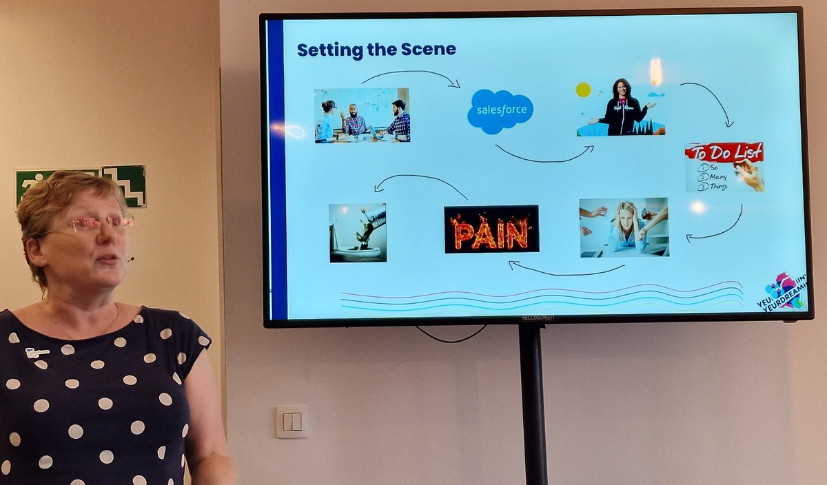 OnThePeiroll's tweet image. Setting the scene of the birth of the  #AccidentalAdmin as @Amandabn1 flexes her entertaining story telling style.

This is a common story of how things end up with the CFO asking &quot;Why do we have Salesforce anyway?&quot;

#YD23