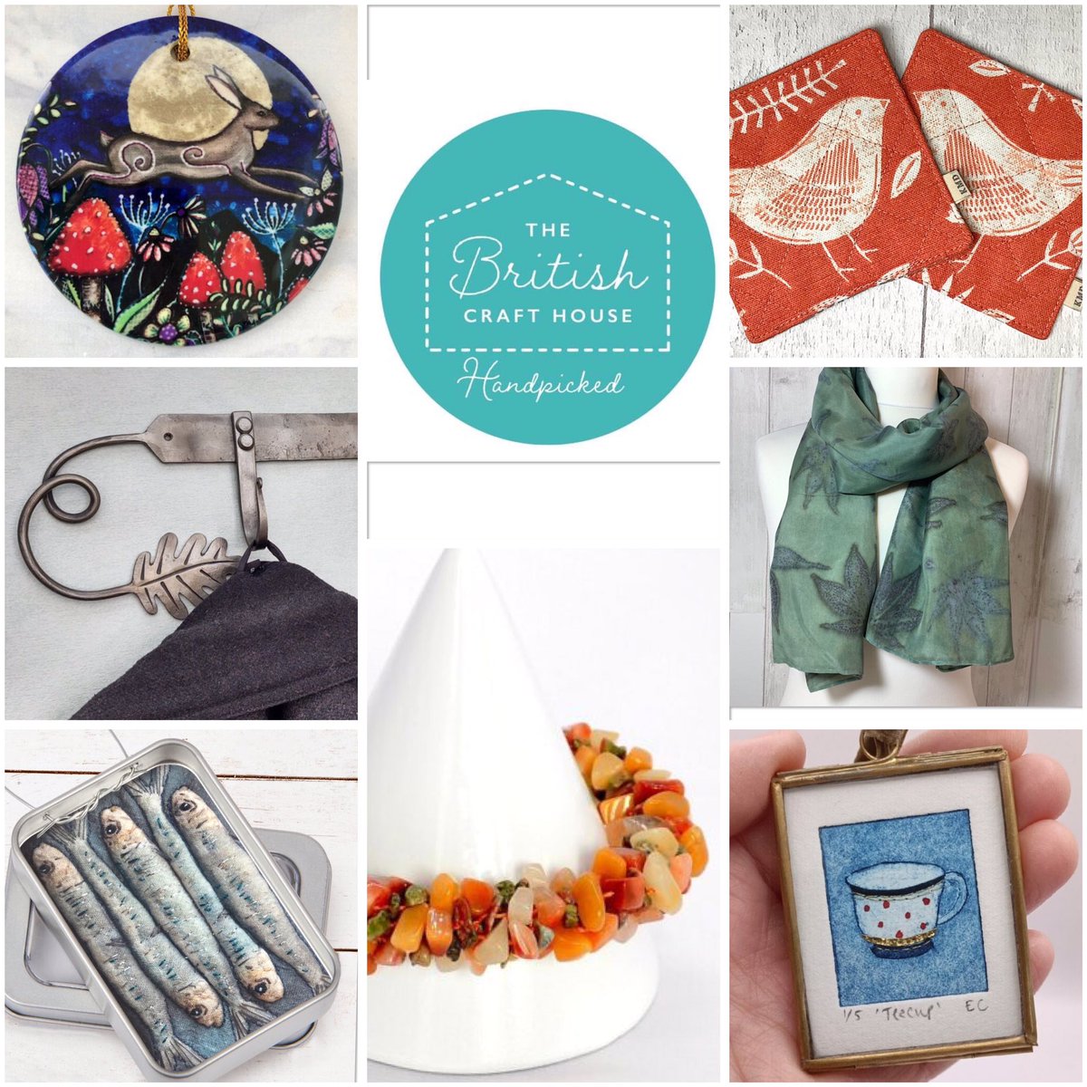 Relaunched today!! The British Craft House!! Lovely items here from: @InspiredTextil1 <a href="/katymason32/">Katy Mason Designs</a> <a href="/christhesmithuk/">Chris Hughes</a> <a href="/RuthMarkwell/">Ruth Markwell</a> <a href="/CamillaWhybrow/">Jewellery by Camilla</a> <a href="/CookPrintmaker/">EmmaCookPrintmaker</a> <a href="/SixpennyStudio/">Sixpenny Studio</a> 
#tbchcollage #tbchteamcollage