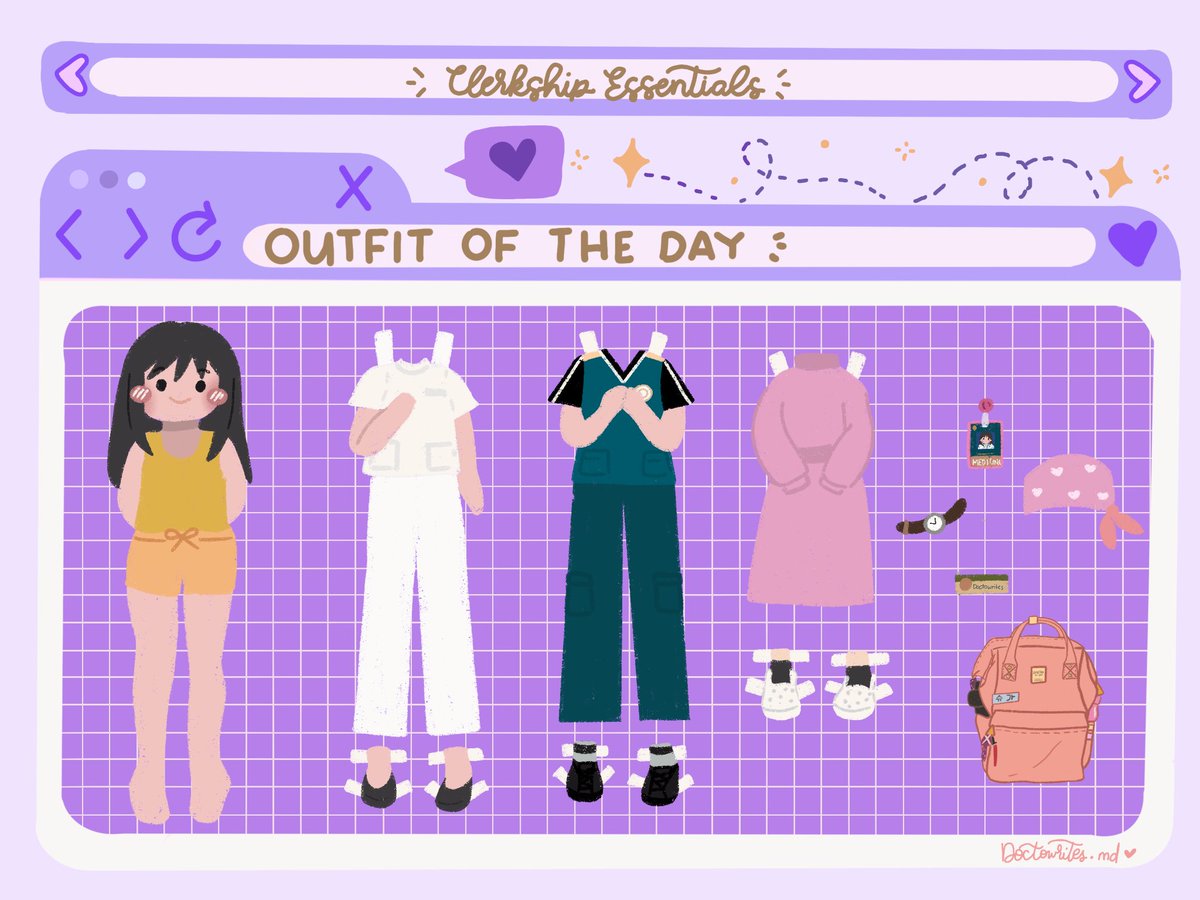 doctowrites_md's tweet image. ✨CLERKSHIP ESSENTIALS✨

Day 3: Outfit of the Day 🥼

White Uniform 👩🏻‍⚕️: worn sa inside rotation and during OPD duties. Mainit siya 🥲