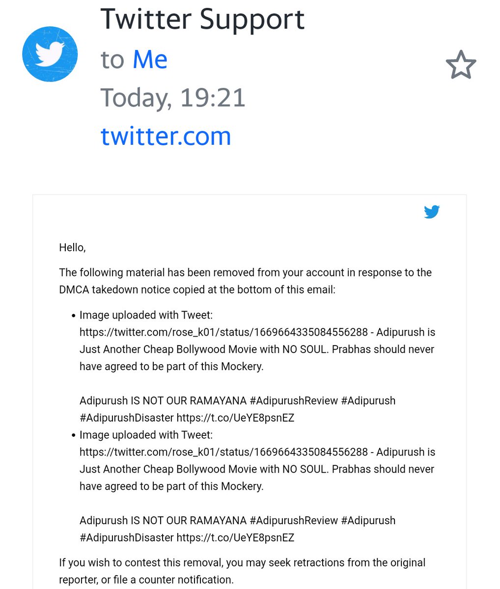 rose_k01's tweet photo. What a NEW LOW!! They are sending DMCA Copyright Violation OVER IMAGES used in Tweets !! #Adipurush Makers have Simply Lost It.  Attempts to Muzzle Bad Reviews shows their Desperation. JUST BOYCOTT THIS PATHETIC MOVIE #AdipurushDisaster #BoycottAdipurush #AdipurushReview https://t.co/Fd6lYDfgNb
