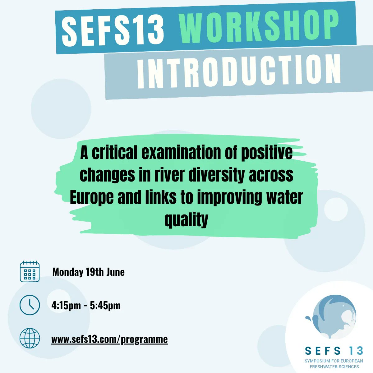 freshwaterbio's tweet photo. The countdown to #SEFS13 continues with only 2 days to go!! We are excited to have a range of workshops taking place as part of the SEFS13 Scientific Programme.
Learn more here: https://t.co/Qwzywyvncx
#SeeYouAtSEFS #Freshwater #Science #Workshops #2DaysToGo https://t.co/cQbfPPJdFQ