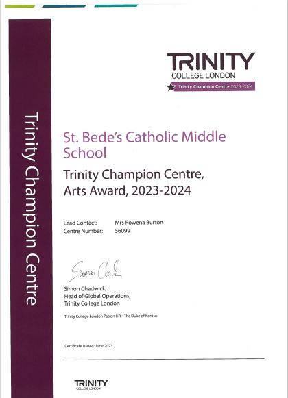 St Bede's Catholic Middle School (Academy) (@stbedesmiddle) on Twitter photo We are proud to announce we have achieved Trinity Championship Status for the 5th year running, due to the provision we offer in the arts. Well done all! <a href="/MagnificatMac/">Magnificat</a> <a href="/ArtsAward/">Arts Award</a> <a href="/TrinityArtsUKI/">Trinity College London Music and Drama</a> <a href="/ace_national/">Arts Council England</a> We are proud to announce we have achieved Trinity Championship Status for the 5th year running, due to the provision we offer in the arts. Well done all! <a href="/MagnificatMac/">Magnificat</a> <a href="/ArtsAward/">Arts Award</a> <a href="/TrinityArtsUKI/">Trinity College London Music and Drama</a> <a href="/ace_national/">Arts Council England</a>