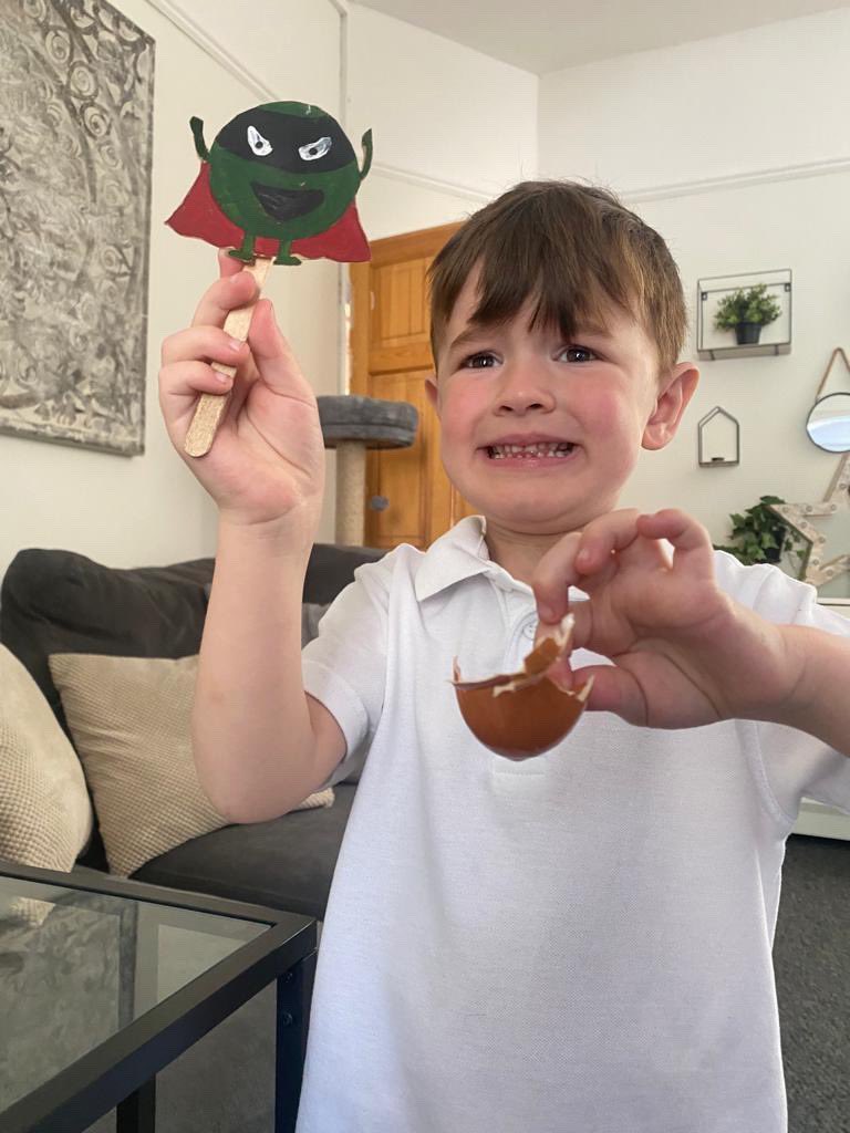 st_michaels_ham's tweet photo. The Evil Pea is NOT a welcome guest! Absolute chaos! 😂👏🦸‍♀️🦸 #SMITHReception #SMITHLiteracy https://t.co/qoDTtfH9YB