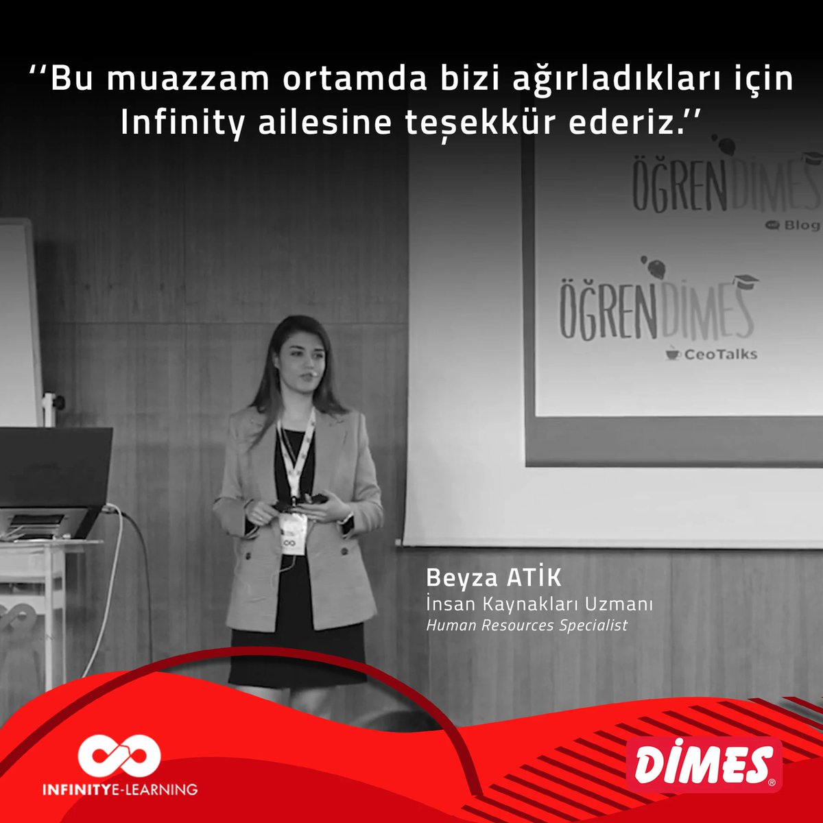 infinitytechnol's tweet photo. Yapay zekâ etkinliğimizde Dimes'in İnsan Kaynakları Uzmanı Beyza Atik etkileyici sunumunda Dimes'in eğitim ve gelişim sistemini anlattı. Kurumsal eğitim alanında ilerlemek ve başarıya ulaşmak için bu ilham dolu konuşmayı kaçırmayın! Videoyu Youtube kanalımızdan izleyebilirsiniz! https://t.co/QSZSShpMNT