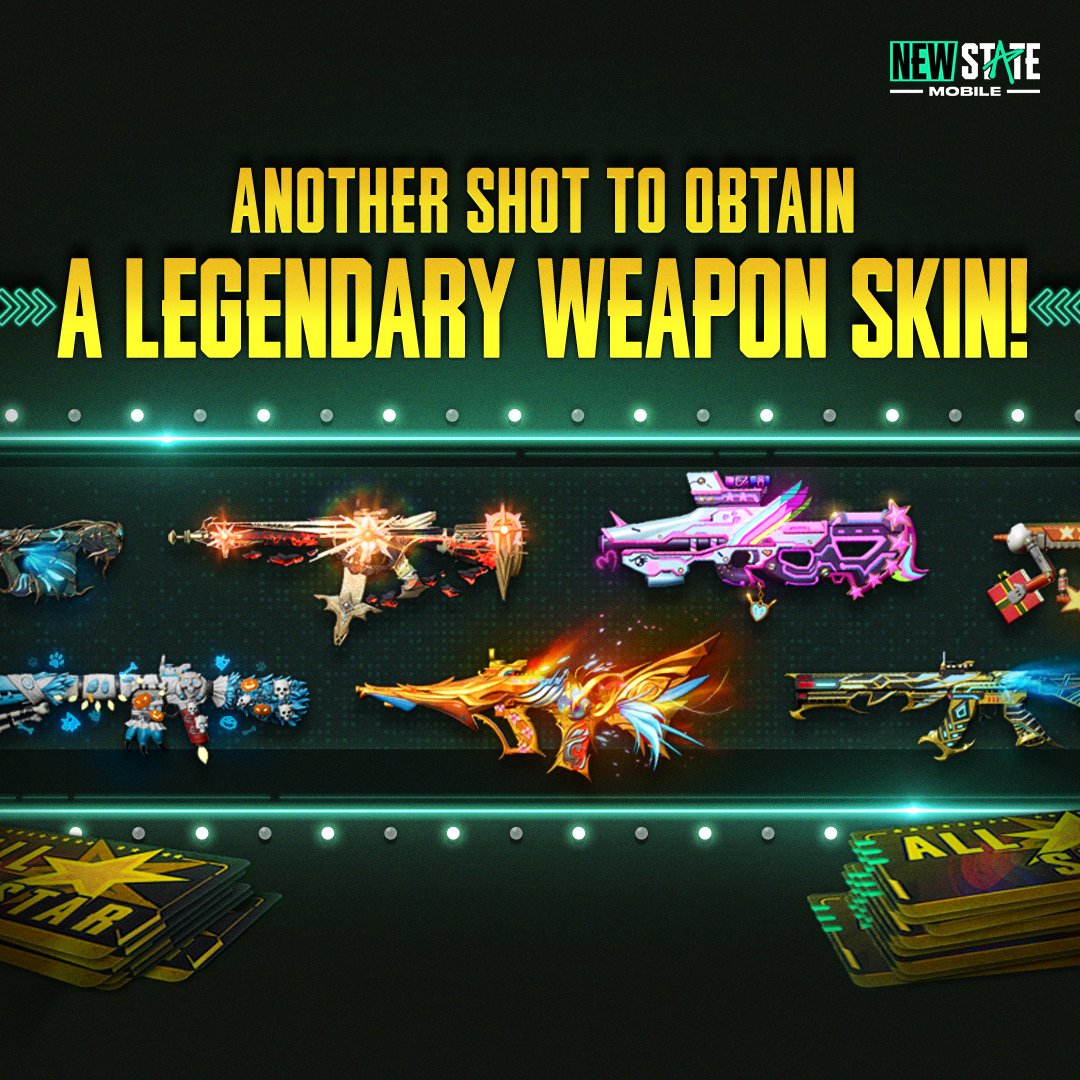 NEWSTATEMOBILE's tweet photo. The most-wanted legendary weapon skins are back!π₯
Grab them now before they're gone!
#NEWSTATEMOBILE #ALLSTAR #ROUELLET https://t.co/Mp7VwpYQnB