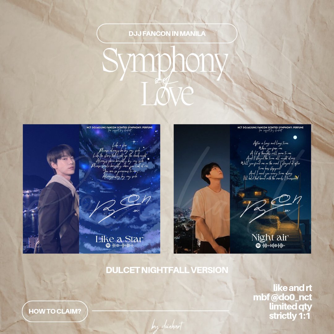 doiehart's tweet photo. 💫NCT DOJAEJUNG FANCON IN MANILA
fansupp for #DOYOUNG and his OSTs 
by @doiehart 🪄

𝓼𝔂𝓶𝓹𝓱𝓸𝓷𝔂 𝓸𝓯 𝓵𝓸𝓿𝓮 ♪

hi~ lovely doppus! i will be giving out these photocards on d-day! pls refer to the pubmat for more details. see you!
#NCTDoJaeJung_Manila #DJJ_PerfumesManila https://t.co/TrB3z7fRjr