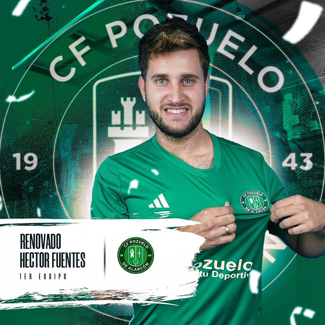 Cfpozuelo's tweet photo. ✍🏼 𝗥𝗘𝗡𝗢𝗩𝗔𝗖𝗜𝗢𝗡 | Héctor Fuentes (@HFuentes22) cumplirá su quinta temporada en el club‼️

Uno de nuestros pilares en la defensa como en el colectivo nos acompañará otro año más con la verde 💪🛡️

¡Confianza y compromiso, no podemos pedir más ! ¡Mucha suerte, Héctor! 🤩 https://t.co/cqD8MIkdfU