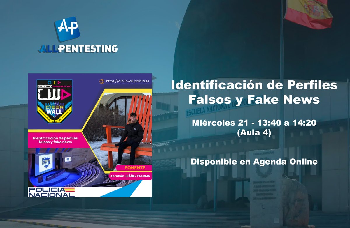 Disponible en la agenda online de <a href="/C1b3rWall/">C1b3rWall</a> nuestro compañero Abrahan Ibañez <a href="/abrahan_ip/">Abrahan IP</a> el Miércoles 21 a las 13:40 en el Aula 4 hablando de Identificación de Perfiles Falsos y Fake News #OSINT #Talento #Ciberinteligencia #FakeNews