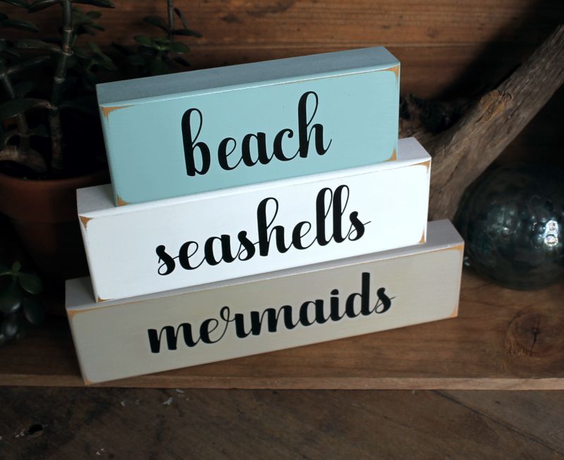 Beach Seashells Mermaids, Shelf Sitter Blocks, #BeachHouse Stacking Blocks, #CoastalDecor, #BeachDecor, #SMILEtt23 #seashells #mermaids etsy.me/3JmeyXd via @Etsy