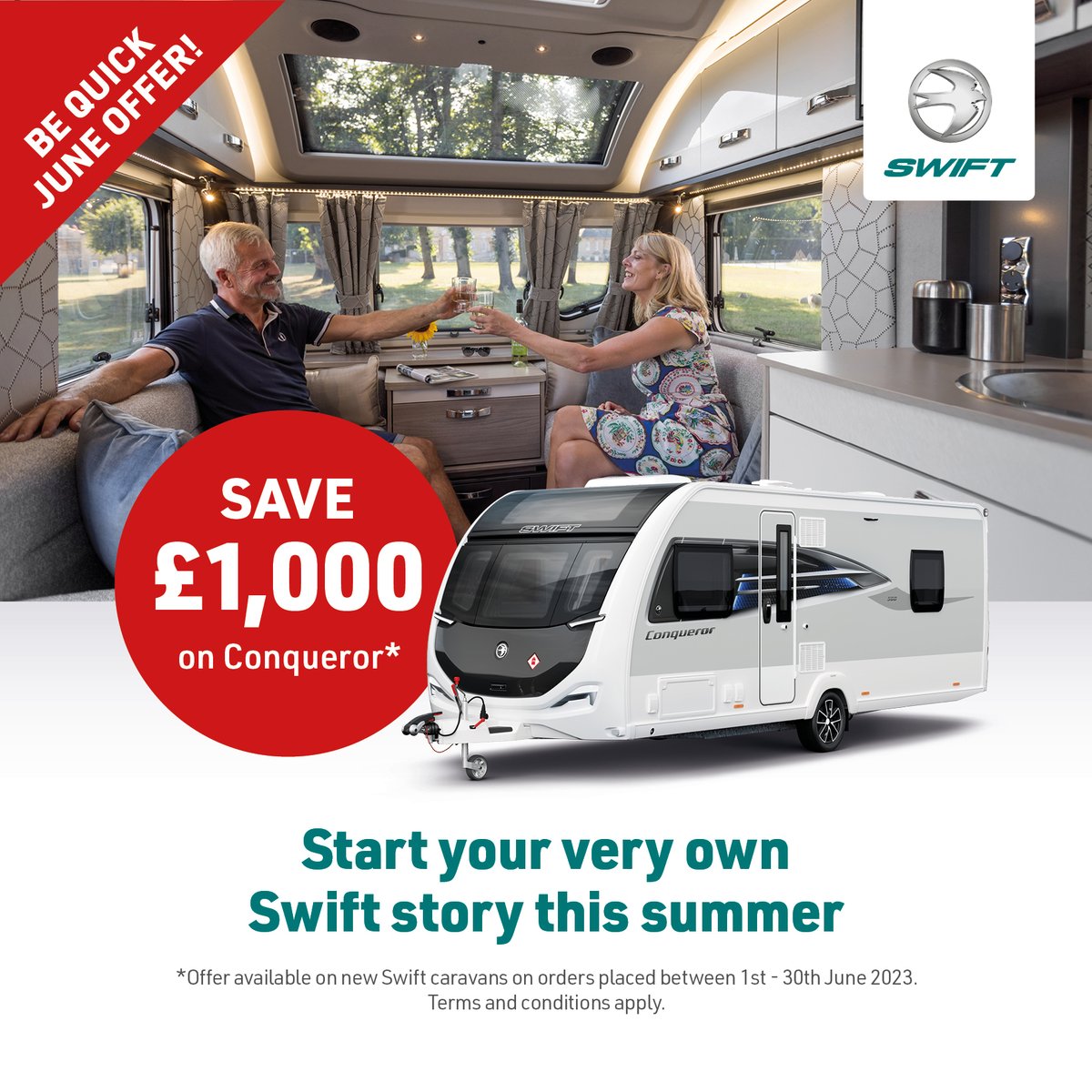PrestonCaravans's tweet image. Enjoy a @swiftgroup Conqueror this summer with an incredible £1,000 cash back offer! loom.ly/y5otV7c #swiftcaravans #caravans #swiftconqueror