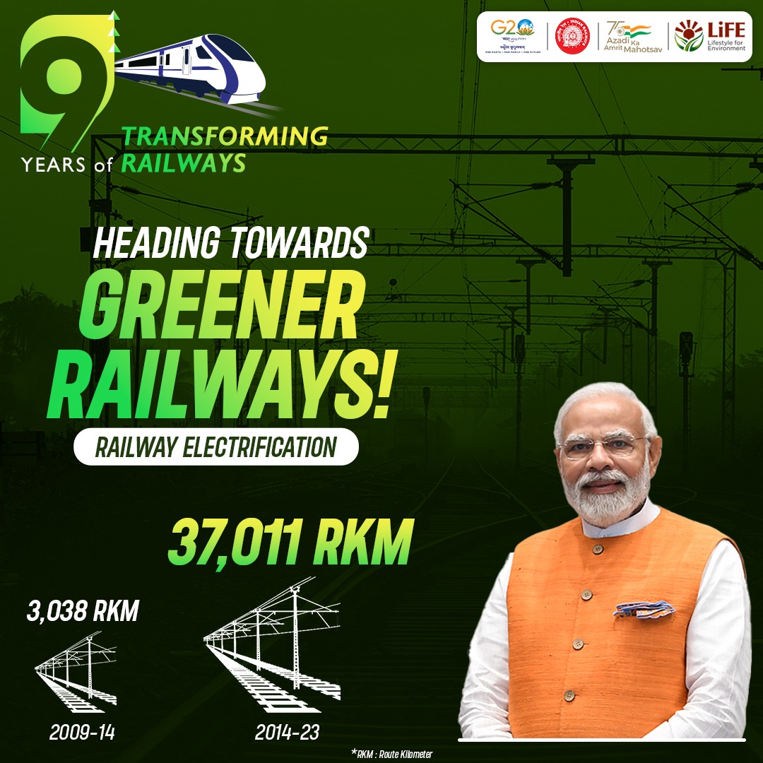 Marching towards #Mission100PercentElectrification! Embracing Greener Railways for a Cleaner Tomorrow. #9YearsOfSustainableGrowth