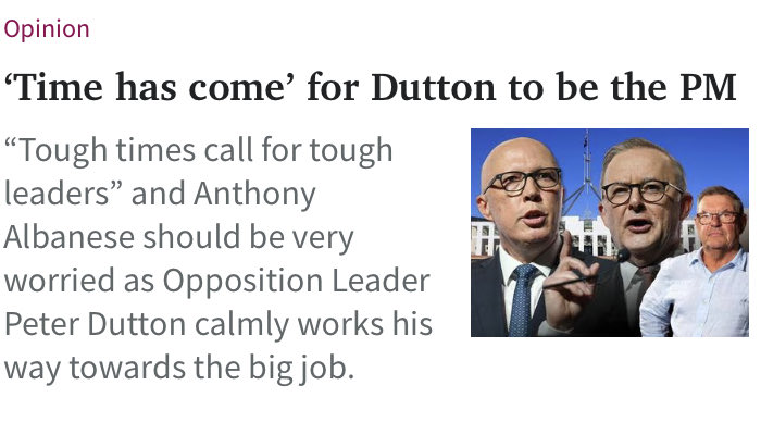 Don’t think a mere 22% of AUS voters and the figments of Dutton’s imagination who apparently echo his policies ‘on the street’ will be enough to make this Murdoch fantasy a reality 🤣🤣🤣