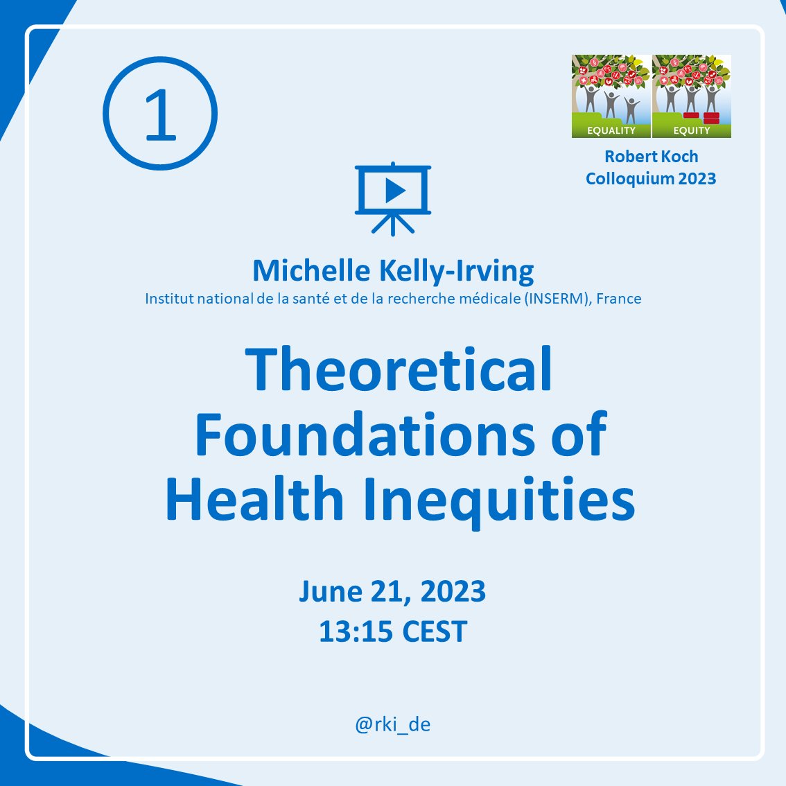 1/
This year's Robert Koch Colloquium focusses on social inequities in health. #RKC2023

June 21, 1:15pm CEST: Michelle Kelly-Irving of <a href="/Inserm/">Inserm</a> will kick off a discussion about the theoretical foundations of #HealthInequities.

Registration &amp; information
➡️rki.de/rkc
