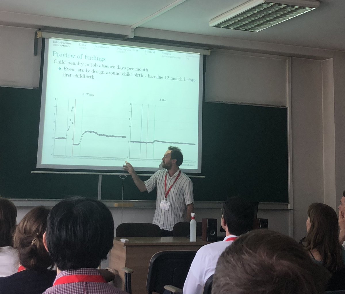 What happens to parents’ labor supply when their child gets diagnosed with cancer? <a href="/herdissteingrim/">Herdis Steingrimsdottir</a> just showed this at #ESPE2023

And <a href="/philrosenb/">Philip Rosenbaum</a> shows fathers and mothers absenteeism after parenthood. Large effect on mothers’ use of own sick days! <a href="/CBS_ECON/">CBS Department of Economics</a> well-represented