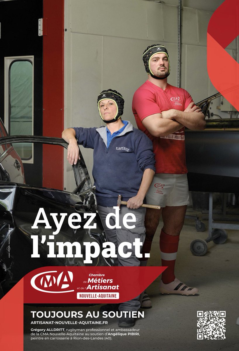 🏉Très heureux de vous présenter les visuels de notre campagne d’affichage «Toujours au soutien». Elle met en scène notre égérie Gregory Alldritt avec 4 de nos collègues #artisans accompagnés par la CMA et mêle avec humour les codes du rugby et de l’artisanat. 🏉
<a href="/CMA_NAquitaine/">CMA Nouvelle-Aquitaine</a>