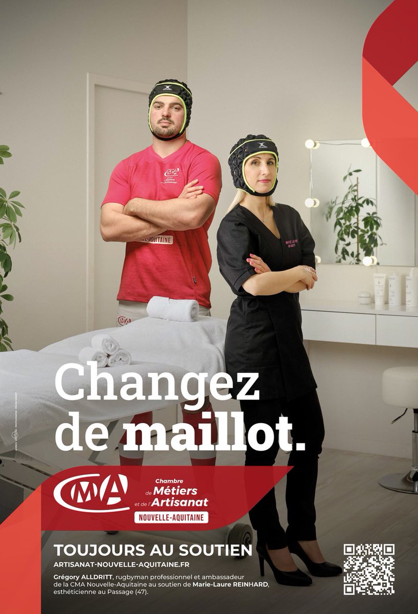 ggomez_cma's tweet photo. 🏉Très heureux de vous présenter les visuels de notre campagne d’affichage «Toujours au soutien». Elle met en scène notre égérie Gregory Alldritt avec 4 de nos collègues #artisans accompagnés par la CMA et mêle avec humour les codes du rugby et de l’artisanat. 🏉
@CMA_NAquitaine https://t.co/1ZCLIJWsL7
