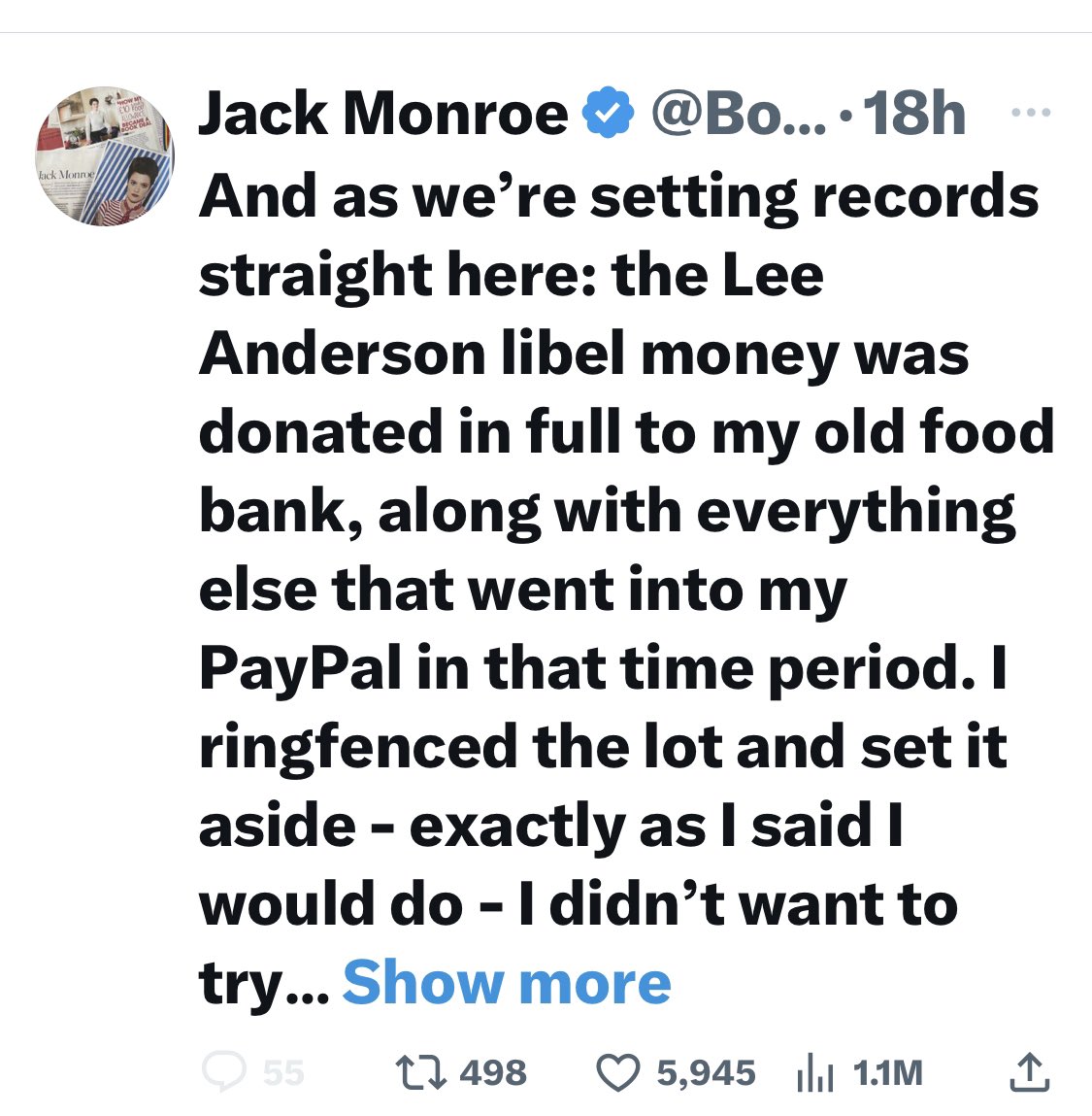 Hey @LeeAndersonMP_ - that crook Jack Monroe has used the phrase “the Lee Anderson libel money” - surely that suggests she won money from you in a libel case, when one didn’t exist. She is a truth twister and needs to be stopped