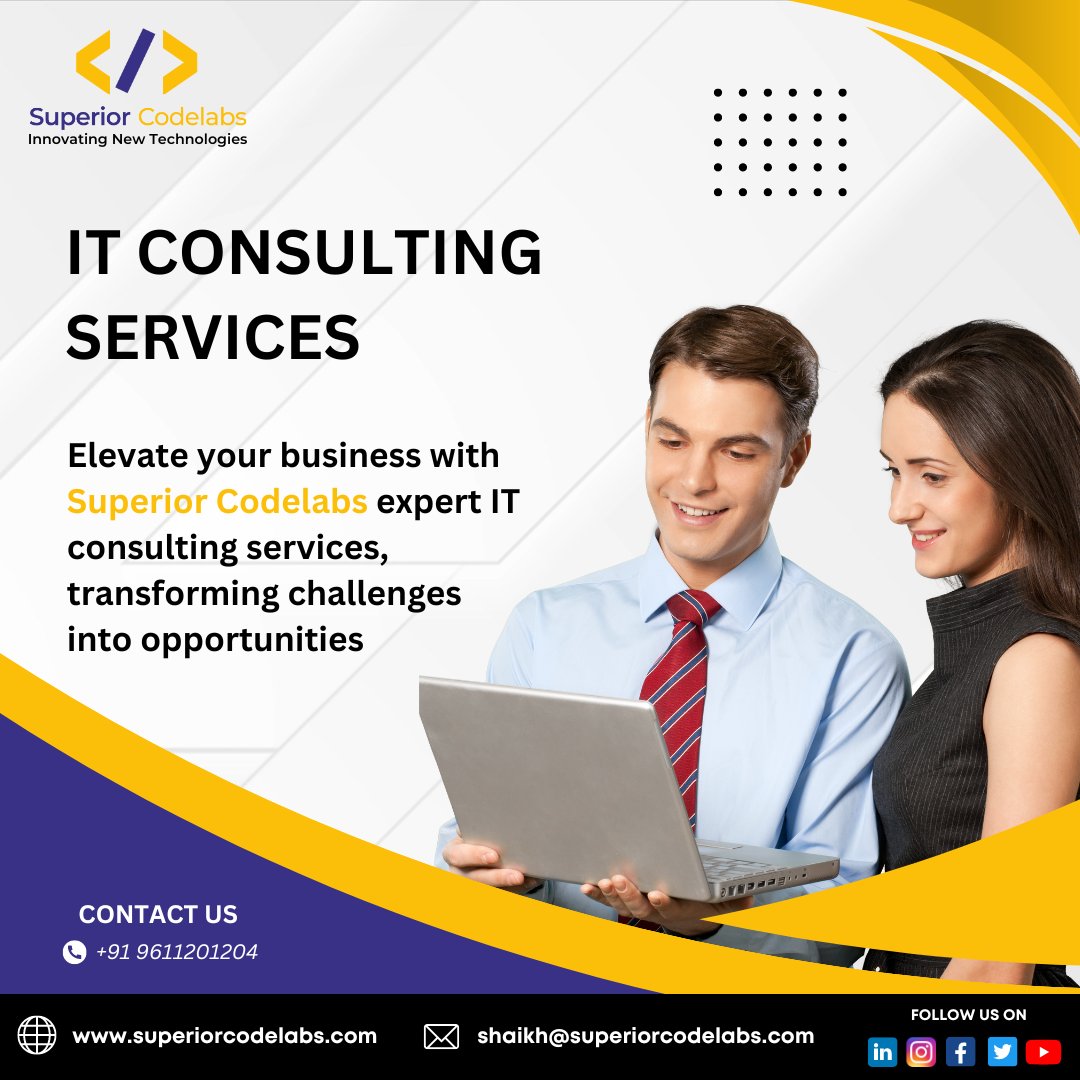 Unlocking the Potential of Technology 💡✨Providing top-notch IT Consulting Services to empower your business growth. 🚀💼

#SuperiorCodelabs #ITConsulting #TechSolutions #DigitalTransformation #BusinessGrowth #Innovation #TechnologyExperts #StrategicConsulting