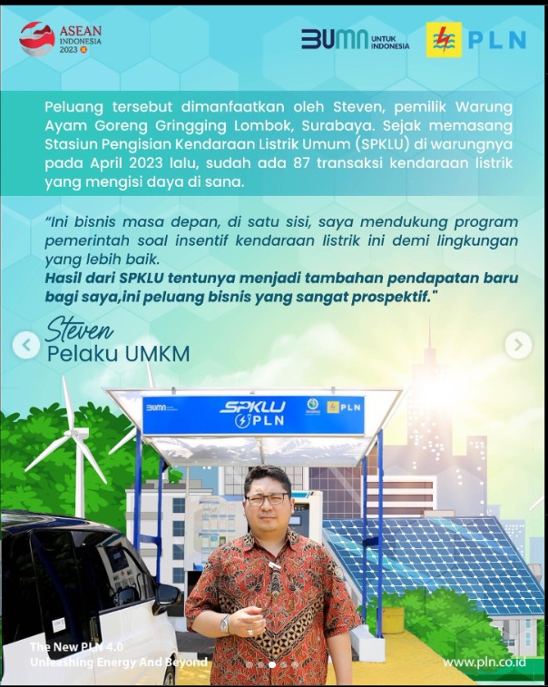 ISusantoo_xxKl's tweet image. Halo, Electrizen!

Penggunaan kendaraan listrik di Indonesia menjadi ladang bisnis baru bahkan menyentuh Usaha Mikro Kecil Menengah (UMKM).

Yuk beralih ke kendaraan listrik!

 #SPKLU #PLNKalselteng #KendaraanListrik #PLN #PLNUntukIndonesia
#UnleashingEnergyandBeyond
#Pakaimolis