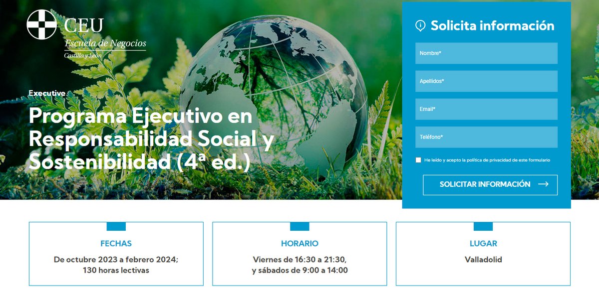 📣Abierto plazo de inscripción en el 4º Programa Ejecutivo en #Responsabilidad #Social y #Sostenibilidad!!
🗓️Oct 23-Feb 24
👩‍🏫<a href="/Anamasanro/">Ana López de S.Román</a>
📍Valladolid
📝acortar.link/Wj7mvi #RSCEUCYL #formacioncontinua #desarrolloprofesional #DesarrolloSostenible #EmpresasResponsables