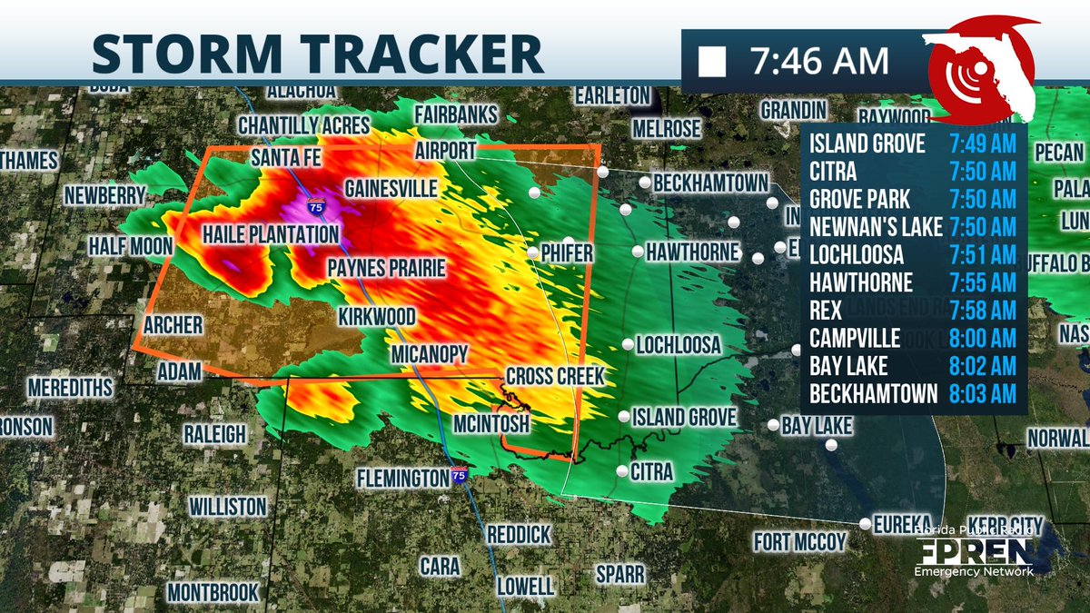 Tornado Warning for Alachua County has expired but this dangerous storm has a history of strong rotation &amp; funnel clouds. Large hail &amp; damaging winds are still possible as the supercell tracks thru Gainesville &amp; areas to the south. Storm is still spinning so stay alert!