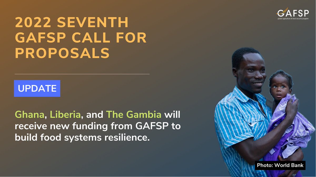 Food insecurity across Africa is threatening the livelihoods of millions.

Over $40 million in new grant funding has been approved by the #GAFSP Steering Committee to build food systems resilience in #Ghana, #Liberia & #TheGambia.

👉bit.ly/2022GAFSPCFP  #InvestFarmtoTable