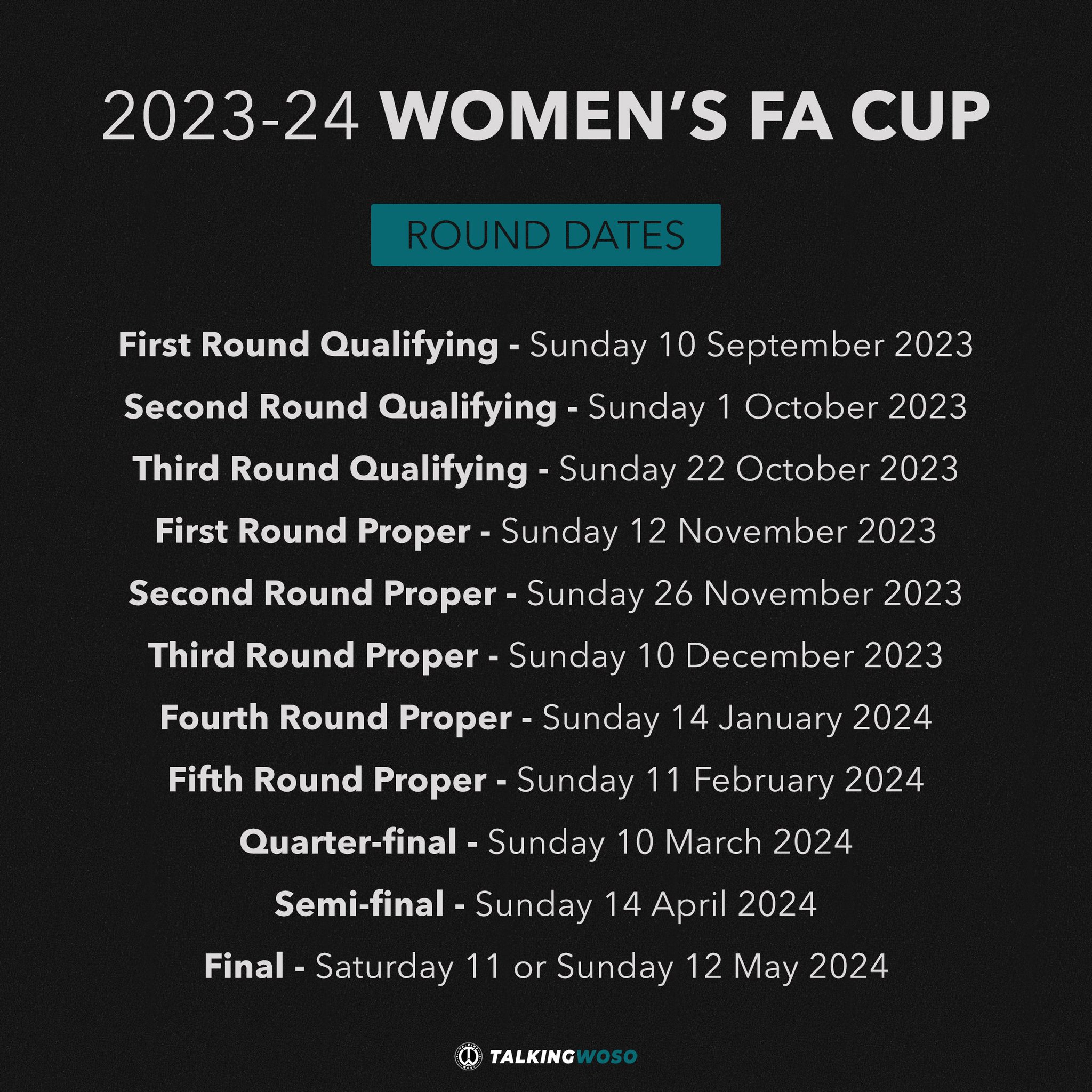 Talking WoSo on Twitter "𝗙𝗔 𝗖𝗨𝗣 𝗥𝗢𝗨𝗡𝗗 𝗗𝗔𝗧𝗘𝗦 🏆 Round dates for the 202324 Vitality Women