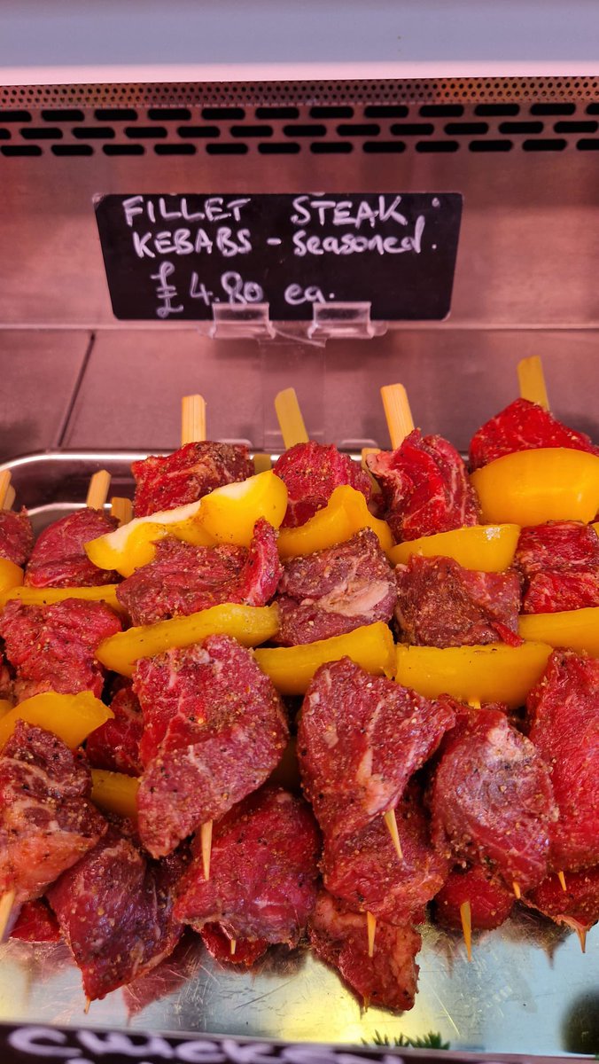 LuffSteven's tweet photo. Fathers Day weekend display ready. BBQ kebabs galore.  Or we have marinated butterflied legs of spring English lamb. #FathersDay2023 #supportsmallbusiness #bbqready #craftbutchers https://t.co/4gNAJfepJ2