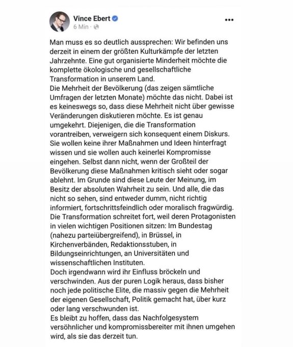 "Wir befinden uns derzeit in einem der größten Kulturkämpfe der letzten Jahrzehnte."

#VinceEbert auf Facebook 👇🏽 am 11.06.2023

facebook.com/Vince.Ebert