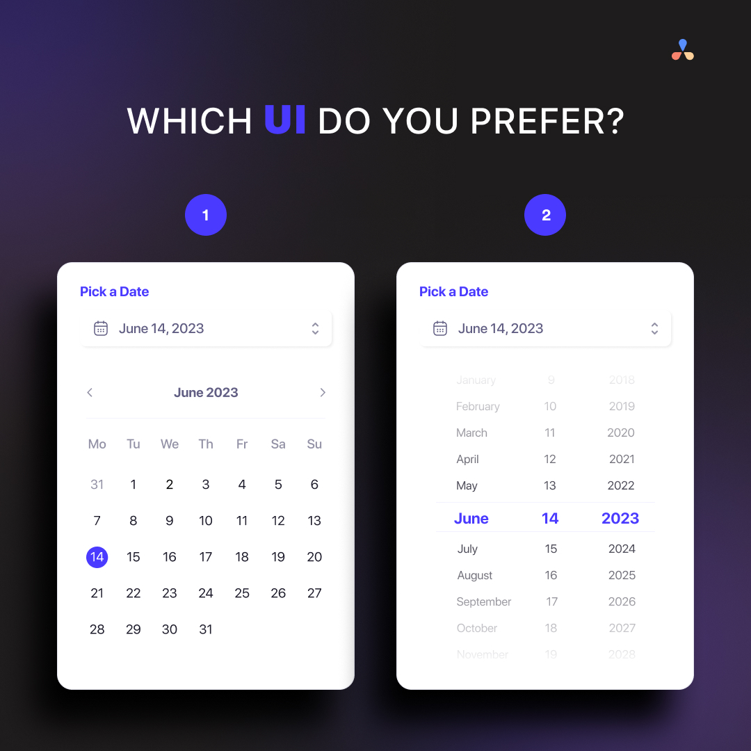 able_hq's tweet image. Tell us which one you prefer when it comes to selecting a date. 📅✅👍
#thisorthat #ui #uiuxdesign #uidesign #design #web #webdesign #uiux