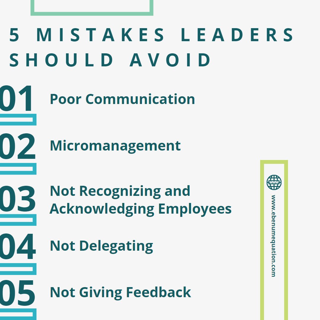 Avoid these common leadership pitfalls #LeadershipMistakes #PersonalDevelopment #SelfAwareness #communication #EffectiveCommunication #Empathy #ContinuousLearning #EbenumEquation #BuildYourOwnAccelerator #BYOA #5%shift #coaching #leadership