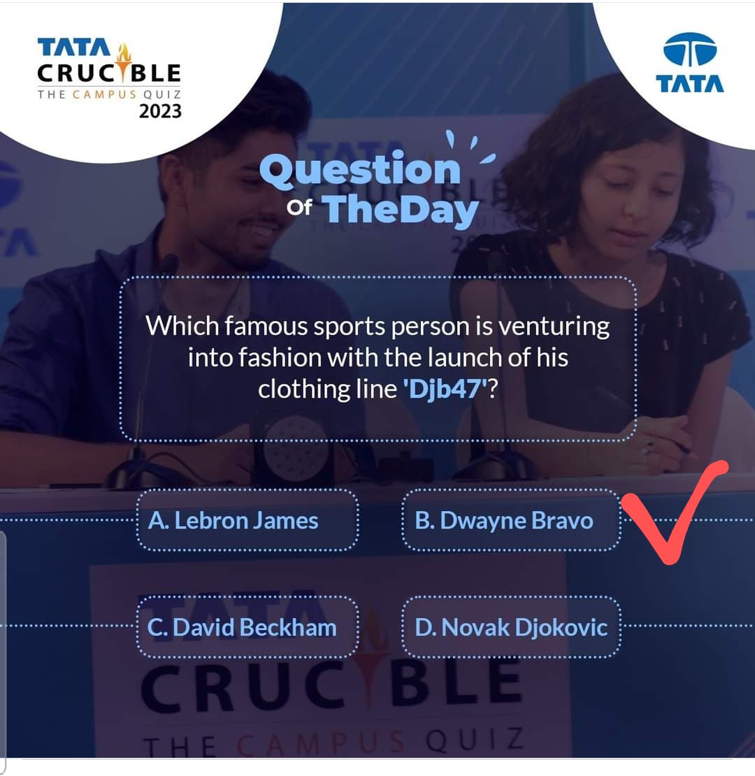 @Tata_Crucible B. Dwayne Bravo

 #QuestionOfTheDay. 

#TataCrucible #QuizTime #KnowledgeChallenge #Quizzing
@Deepaadhan3  @gpk_m  @blessedkamal
