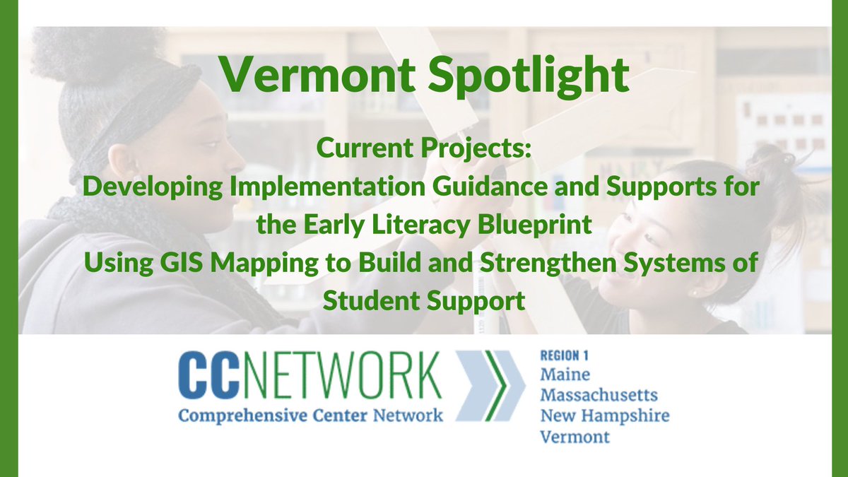 In #Vermont, with @VTEducation, we are focused on implementing cradle-to-career initiatives, like developing an early #literacy playbook and using GIS mapping to identify the availability and type of mental supports for students.

#mentalhealth #edequity

region1cc.org/our-work/vermo…