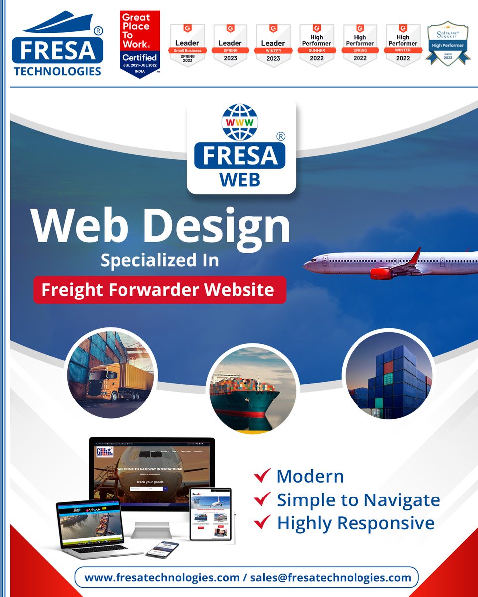 Web Design Specialized in Freight Forwarder Website

For more queries please visit below link
fresatechnologies.com/products/fresa…

#fresa| #freightsolutions | #freightforwarding | #import | #g2reviews | #SmallBusinessSpring2023 | #Hosting | #seo | #logodesigning | #flyerdesigning | #domain