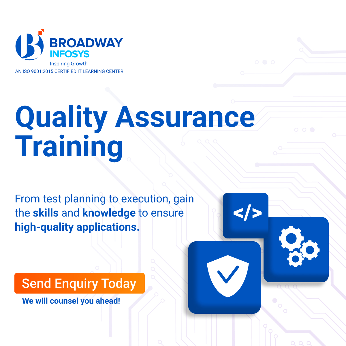 #𝐐𝐮𝐚𝐥𝐢𝐭𝐲𝐀𝐬𝐬𝐮𝐫𝐚𝐧𝐜𝐞𝐓𝐫𝐚𝐢𝐧𝐢𝐧𝐠

Elevate your career with our professional Quality Assurance (QA) Training! 

Join us now! 
Enquiry: broadwayinfosys.com/enquiry 

#QATraining  #QualityAssurance #Internship #JobPlacementAssistance #ITTraininginNepal #BroadwayInfosys