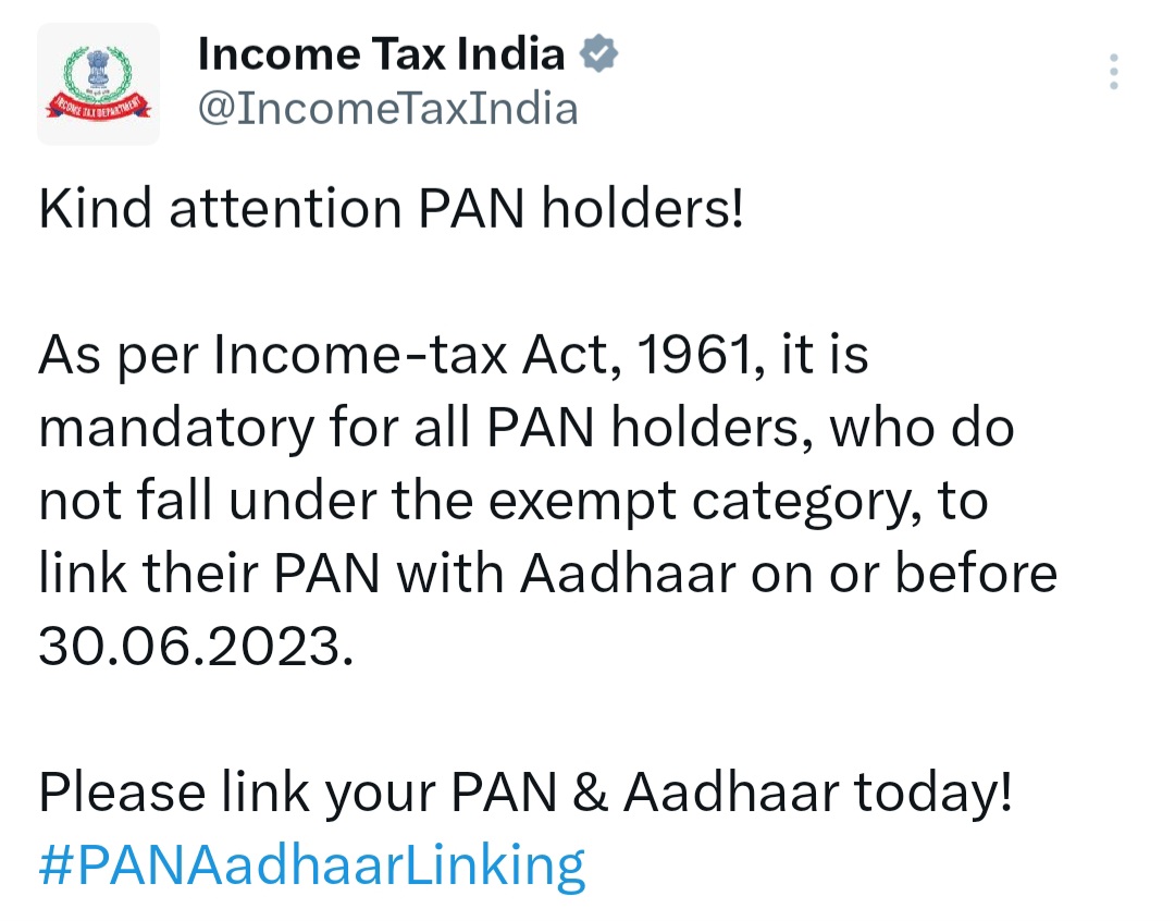 Just weeks are left before the deadline for taxpayers to link Aadhaar with their PAN card ends. In March, the Income Tax department had extended the date till June 30.

Continue in comments.. 👇🏻

 #tax #help #PanAadharLink #Taxation #TaxUpdates