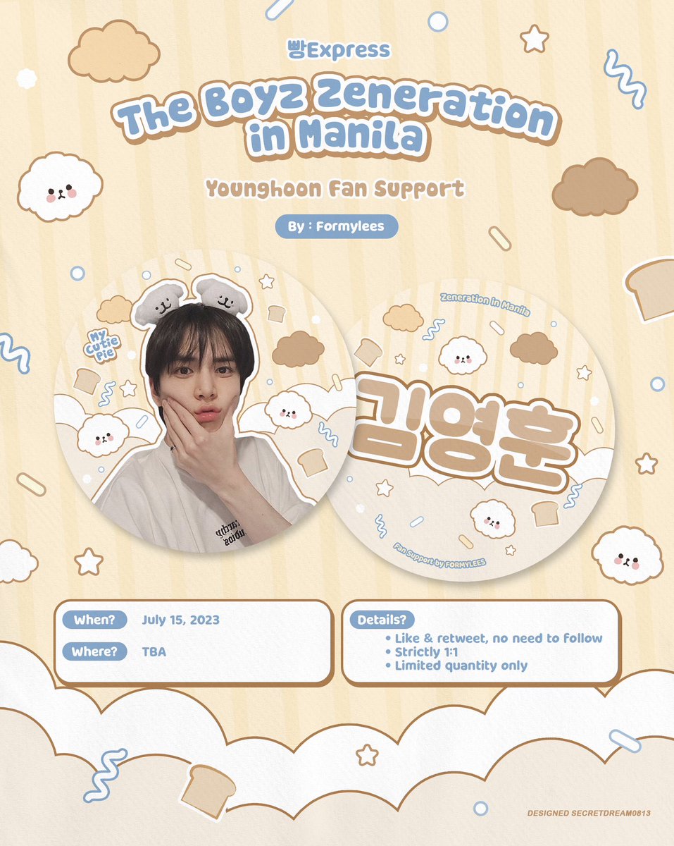 🍞 빵 𝐄𝐱𝐩𝐫𝐞𝐬𝐬 : #ZENERATION_MNL Fan Support for The Boyz Younghoon 

Giving away these hand fans on d-day! Open for team con and team labas ◡̈ 

♡ rt + like, will check ~
♡ strictly 1:1 

See you! 🤎
