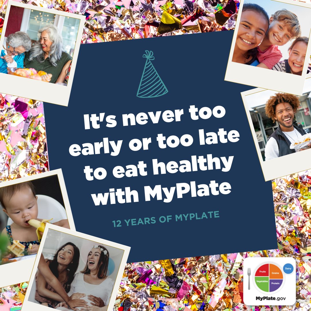 NE_AHEC's tweet photo. #MyPlate offers tips on how to make #healthy eating easier and fun so #kids, #teens, and #adults can make healthier #lifestyle choices. Get the whole family on track with the MyPlate Resources! https://t.co/v8OdrodJW3 #StartSimplewithMyPlate #HappyBirthday https://t.co/t1qmdMIfWY