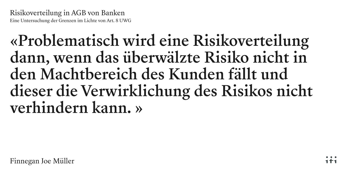 Neue Publikation: Risikoverteilung in AGB von Banken – eine Untersuchung der Grenzen im Lichte von Art. 8 UWG (von FINNEGAN JOE MÜLLER @UniBasel). Download: cognitio-zeitschrift.ch/index.php/cogn…