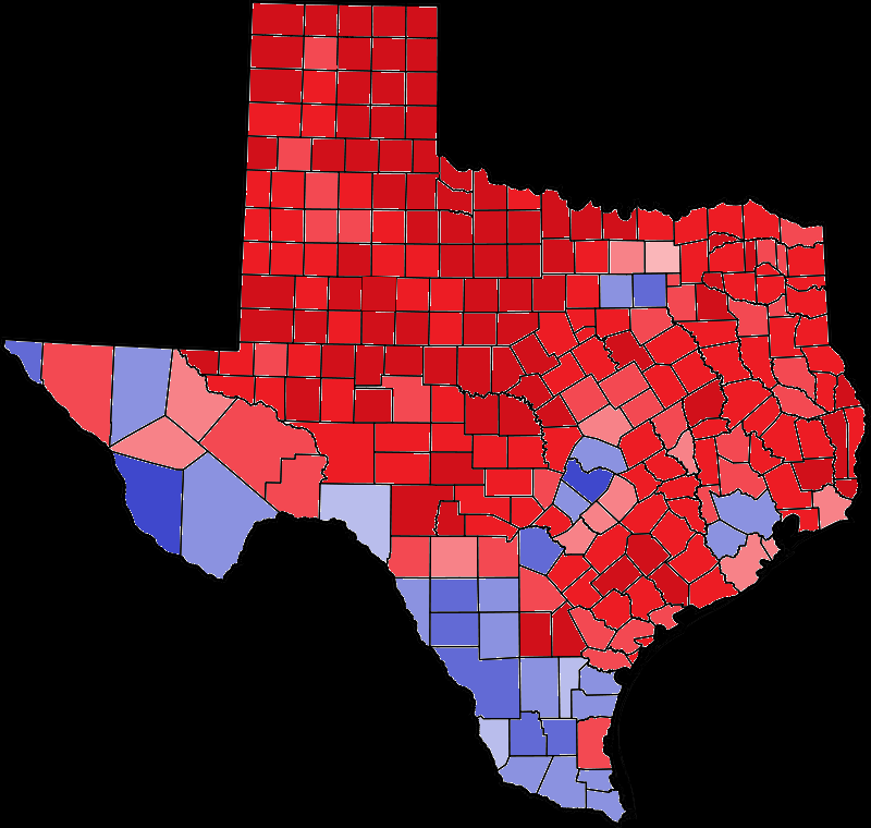 2024 #TXSen - Sen. Ted Cruz 50.7%, Rep. Colin Allred 47.1%. Compared to 2018, Dems do better in cities/worse in the Rio Grande. I think Trump wins it by a similar margin - Allred wins 70%+ in Austin and 60%+ in Dallas and San Antonio, but Texas's rurals help Cruz to reelection.