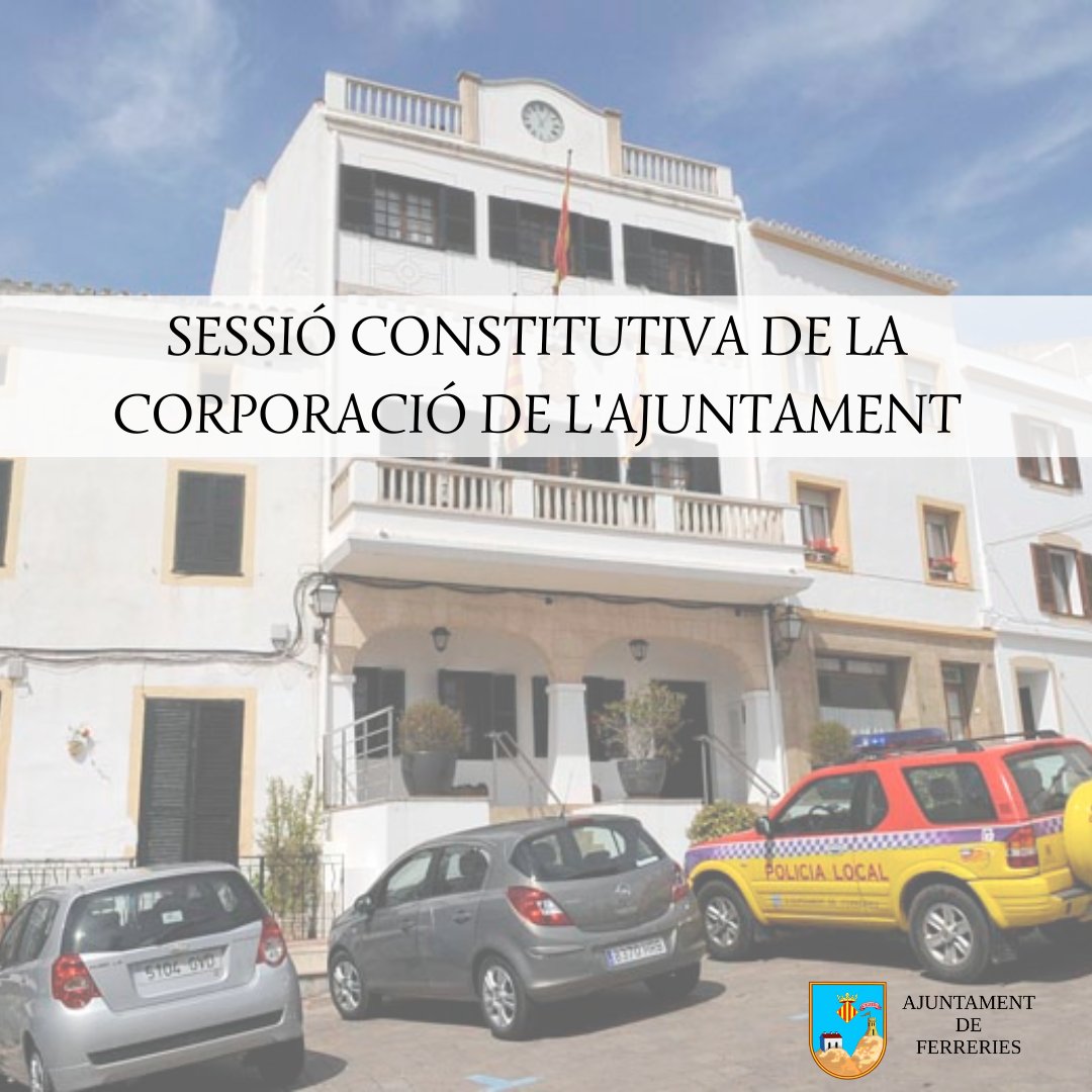 Es fa pública la Sessió Constitutiva de l'Ajuntament de Ferreries, que es celebrarà demà, dissabte 17 de juny, a les 12:00h a la Sala de Plens i estarà oberta al públic.

En ella, a més de constituir-se la nova corporació, s'elegirà al nou batle o la nova batlessa de Ferreries.
